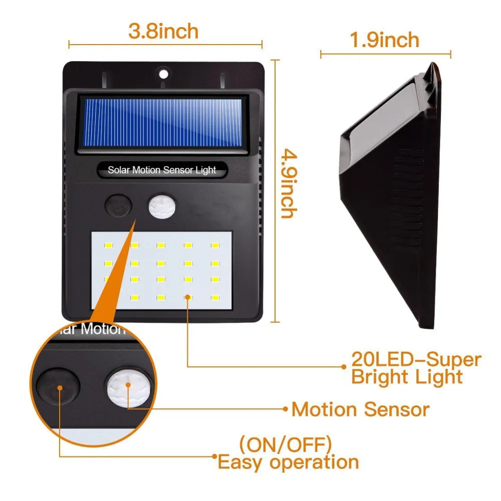 Vibe Geeks Wall Mount 20 LED Motion Sensor Solar Lights